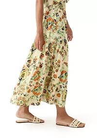 Women's Printed Twill Tiered Midi Skirt