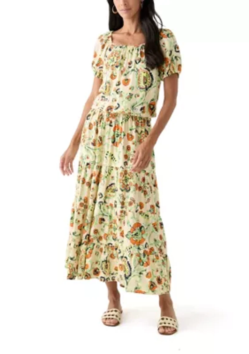 Women's Printed Twill Tiered Midi Skirt