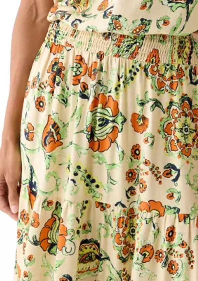 Women's Printed Twill Tiered Midi Skirt