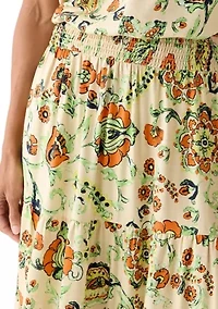 Women's Printed Twill Tiered Midi Skirt