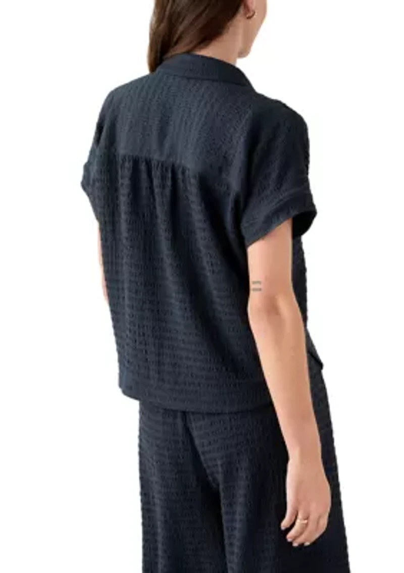 Women's Short Sleeve Textured Camp Shirt