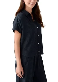 Women's Short Sleeve Textured Camp Shirt