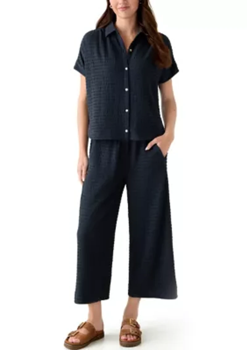 Women's Short Sleeve Textured Camp Shirt