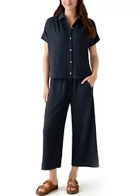 Women's Short Sleeve Textured Camp Shirt