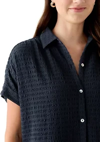 Women's Short Sleeve Textured Camp Shirt