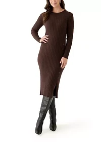 Women's Long Sleeve Crew Neck Side Button Sweater Dress