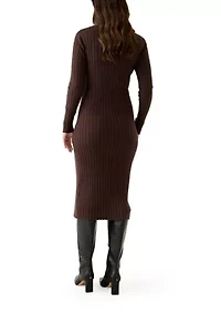 Women's Long Sleeve Crew Neck Side Button Sweater Dress