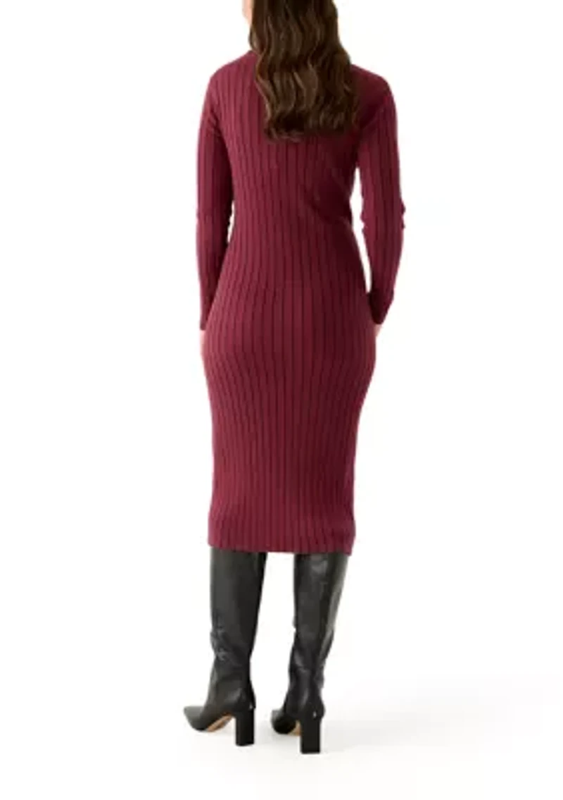 Women's Long Sleeve Crew Neck Side Button Sweater Dress