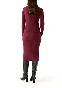 Women's Long Sleeve Crew Neck Side Button Sweater Dress