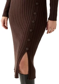 Women's Long Sleeve Crew Neck Side Button Sweater Dress