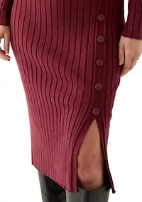 Women's Long Sleeve Crew Neck Side Button Sweater Dress