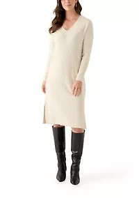 Women's Long Sleeve V-Neck Side Slit Sweater Dress