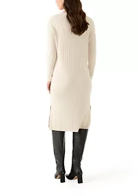 Women's Long Sleeve V-Neck Side Slit Sweater Dress