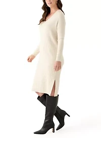 Women's Long Sleeve V-Neck Side Slit Sweater Dress