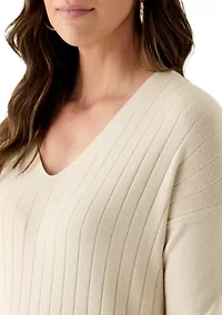 Women's Long Sleeve V-Neck Side Slit Sweater Dress