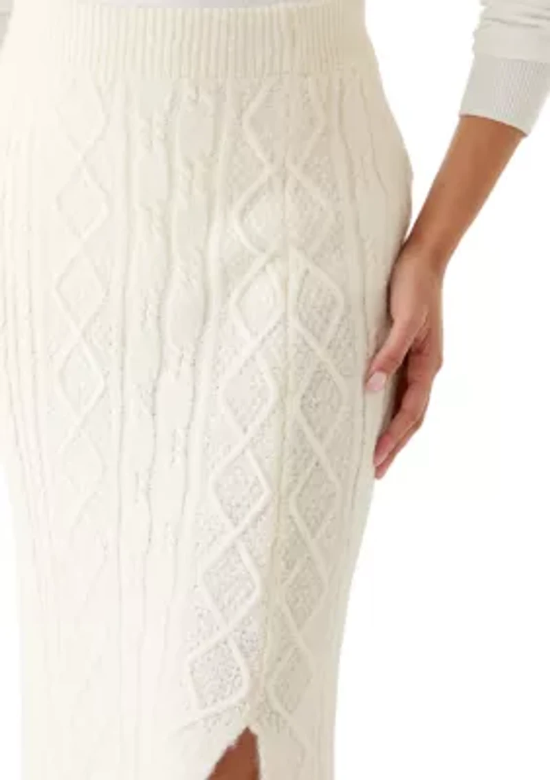 Women's Cable Sweater Skirt with Side Slit