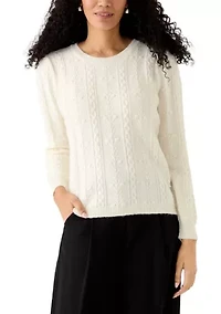 Women's Long Sleeve Keyhole Back Popcorn and Cable Sweater
