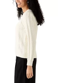 Women's Long Sleeve Keyhole Back Popcorn and Cable Sweater