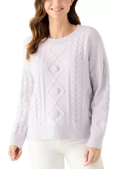 Women's Long Sleeve Mock Neck 3D Floral Sweater