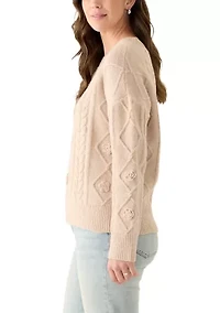 Women's Long Sleeve Mock Neck 3D Floral Sweater