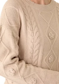 Women's Long Sleeve Mock Neck 3D Floral Sweater