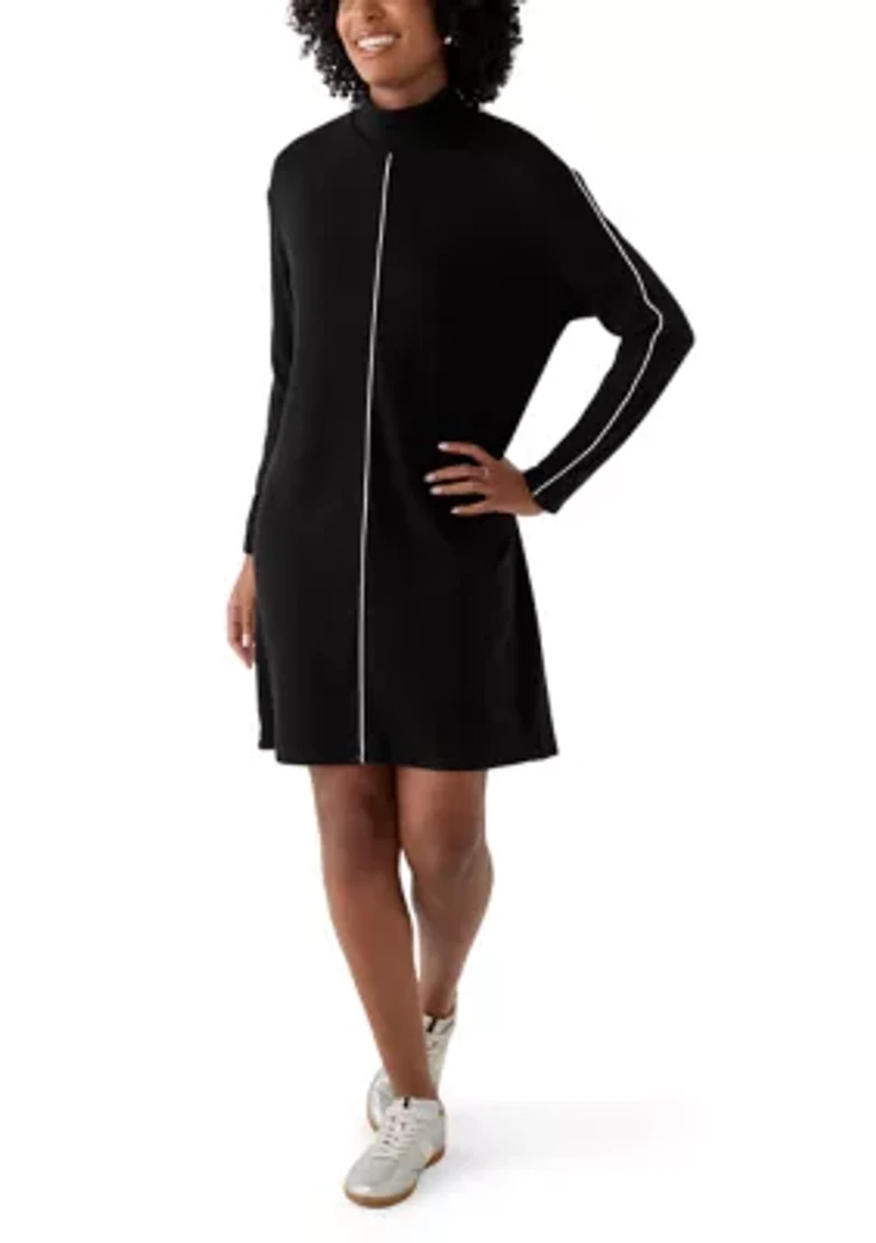Women's Mock Neck Sweater Dress with Trim