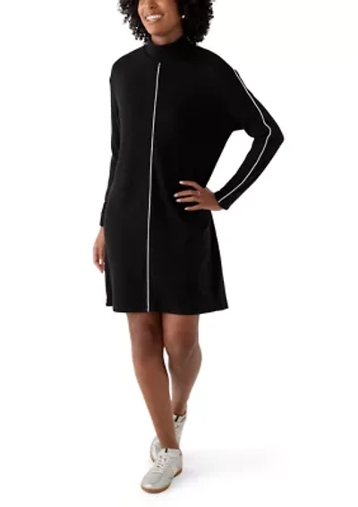 Women's Mock Neck Sweater Dress with Trim