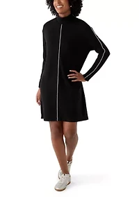 Women's Mock Neck Sweater Dress with Trim
