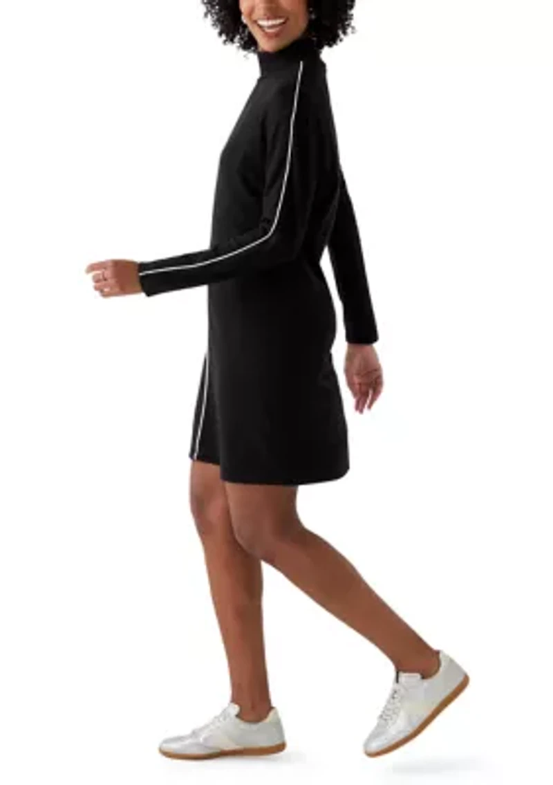 Women's Mock Neck Sweater Dress with Trim