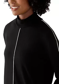 Women's Mock Neck Sweater Dress with Trim