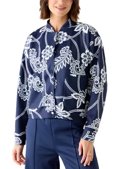 Women's Printed Scuba Bomber Jacket with Pockets