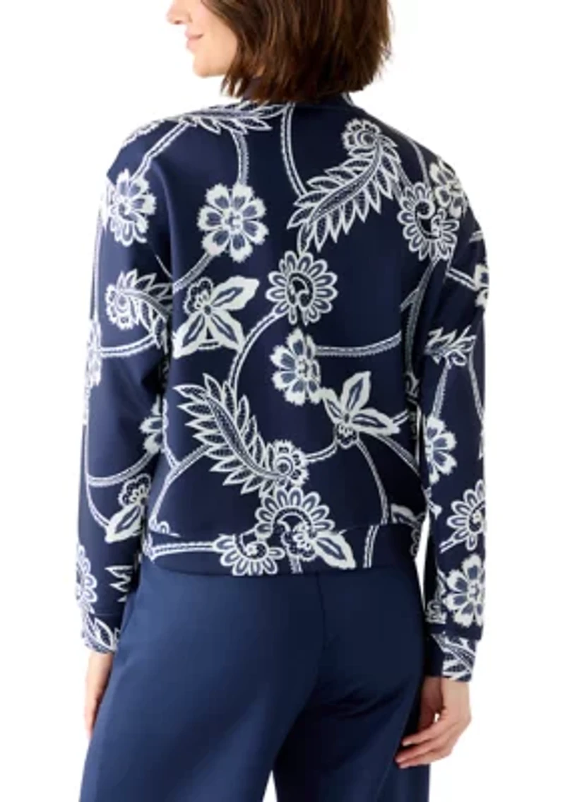 Women's Printed Scuba Bomber Jacket with Pockets