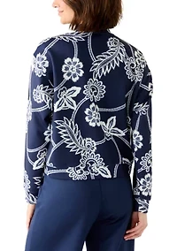 Women's Printed Scuba Bomber Jacket with Pockets