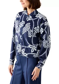 Women's Printed Scuba Bomber Jacket with Pockets