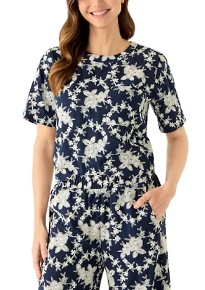 Petite Embroidered Crew Neck Top