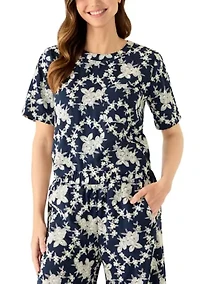 Petite Embroidered Crew Neck Top