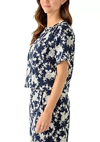 Petite Embroidered Crew Neck Top