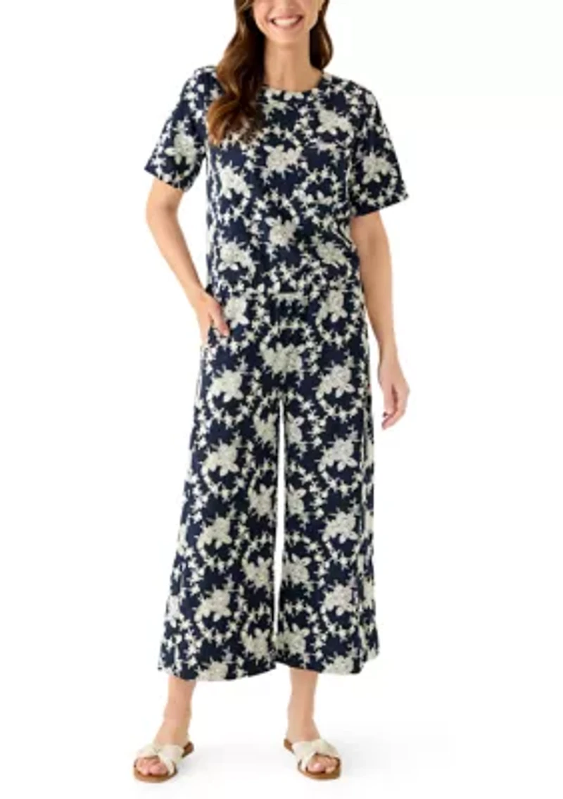 Petite Embroidered Crew Neck Top