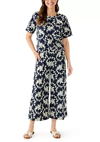 Petite Embroidered Crew Neck Top