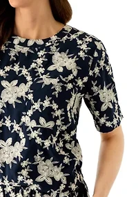 Petite Embroidered Crew Neck Top