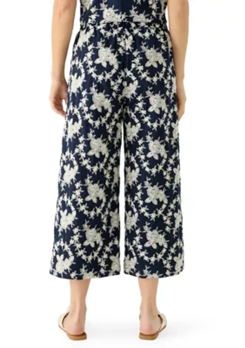 Petite Wide Leg Embroidered Pants