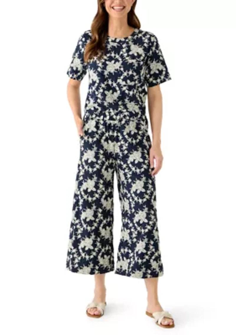 Petite Wide Leg Embroidered Pants