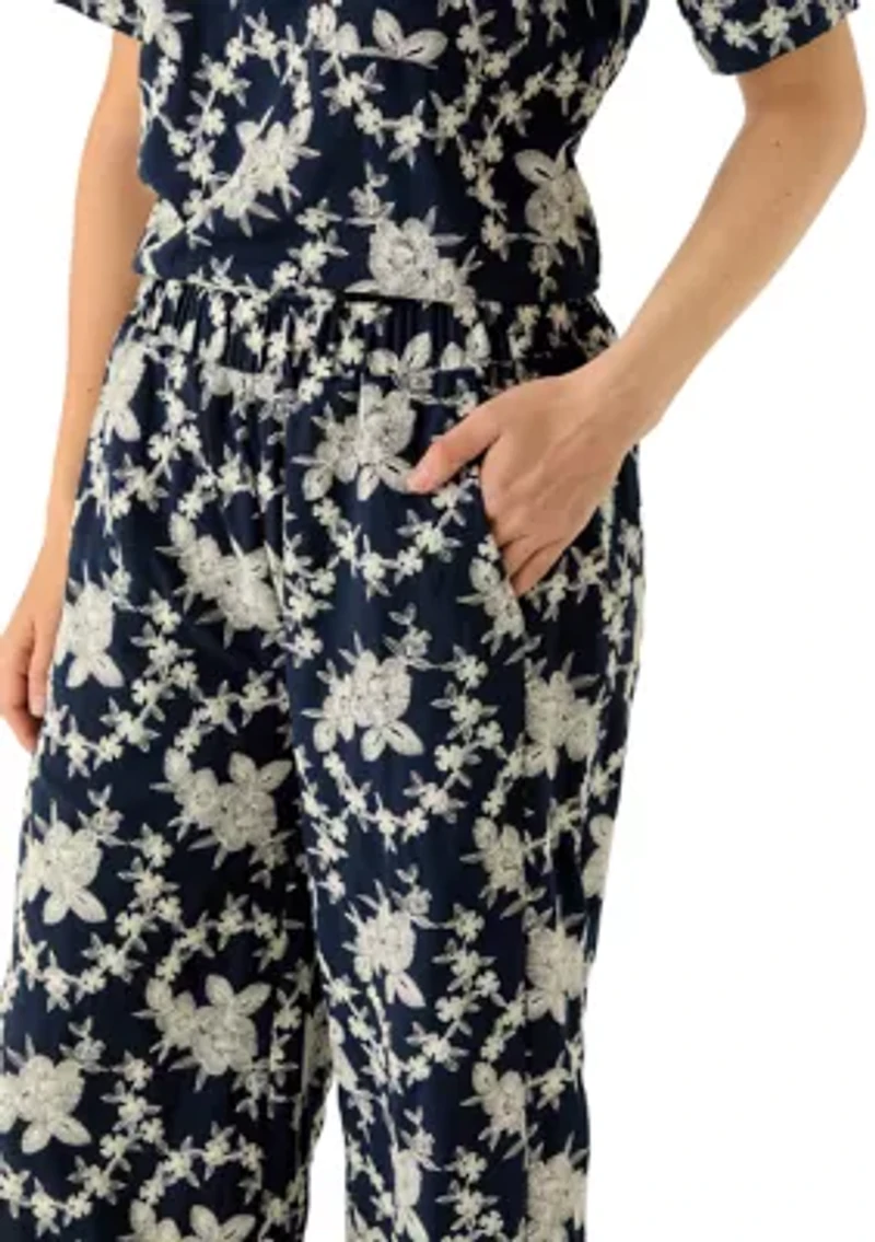 Petite Wide Leg Embroidered Pants