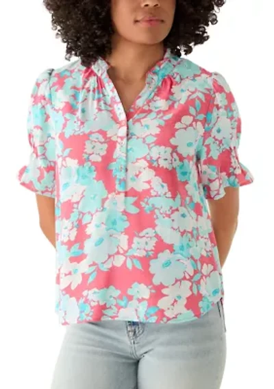 Women's Short Sleeve V-Neck Popover Top