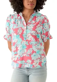 Women's Short Sleeve V-Neck Popover Top