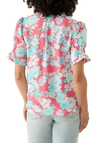 Women's Short Sleeve V-Neck Popover Top