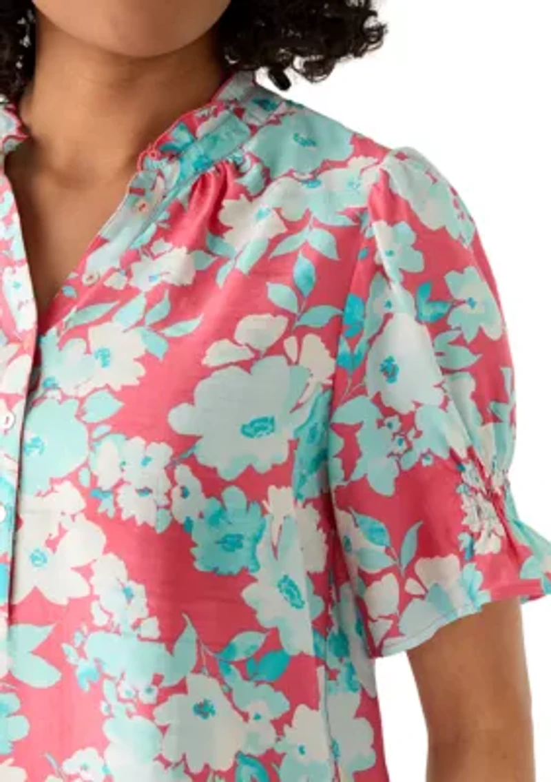 Women's Short Sleeve V-Neck Popover Top