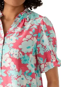 Women's Short Sleeve V-Neck Popover Top