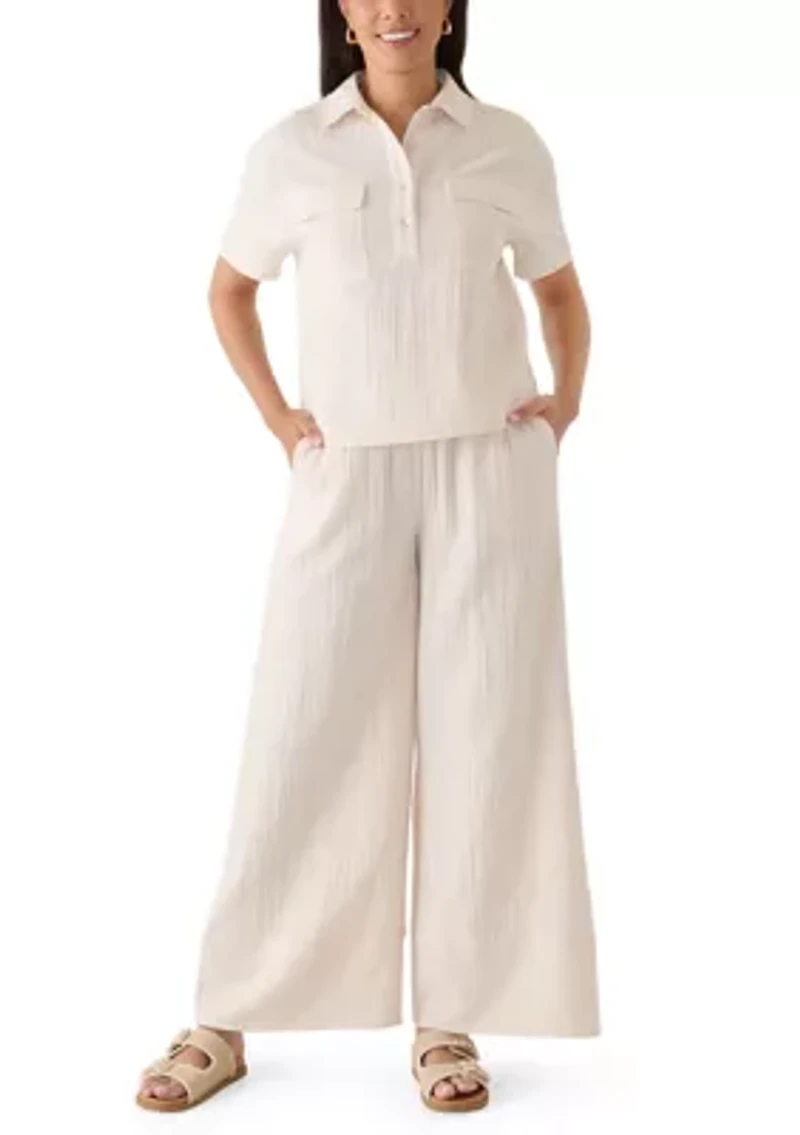 Women's Striped Wide Leg Gauze Pants