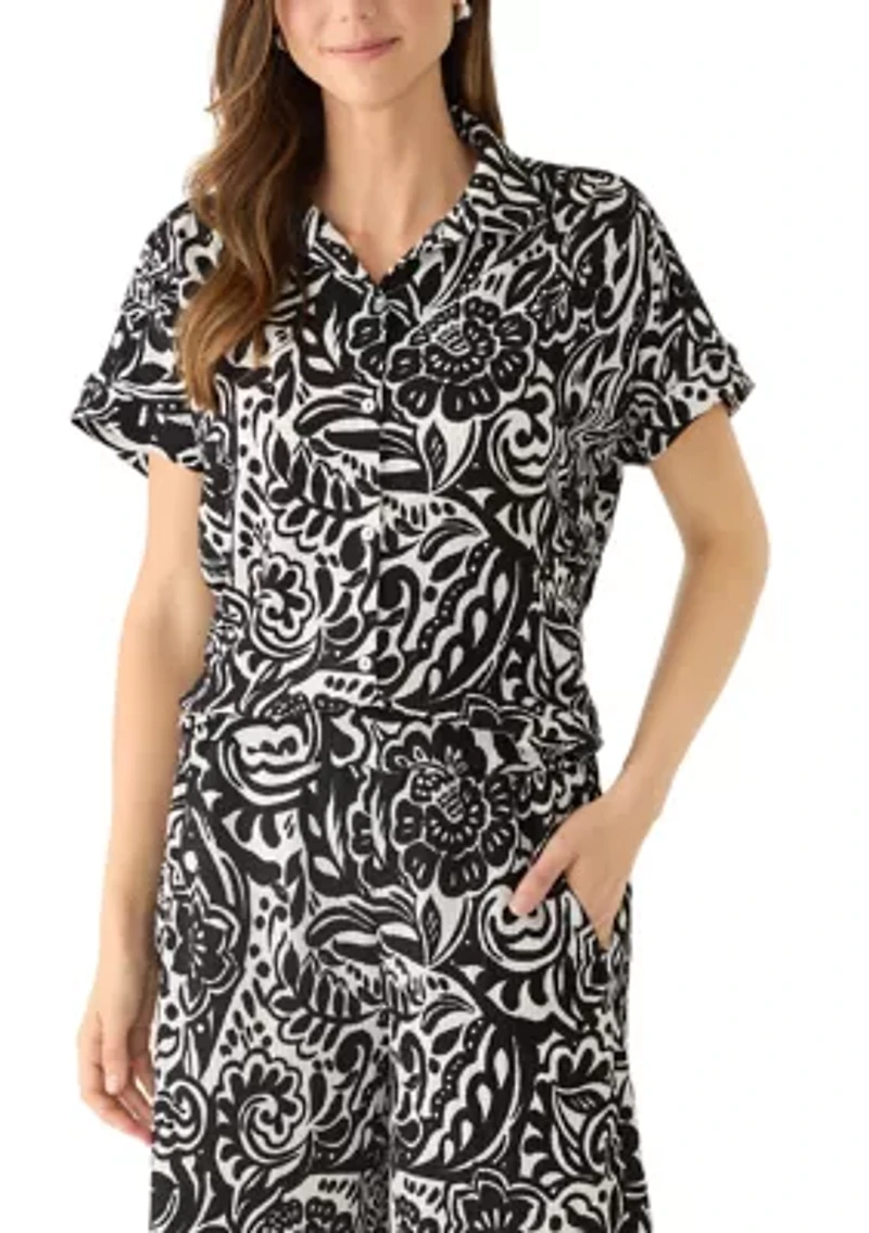 Women's Printed Short Sleeve Camp Shirt